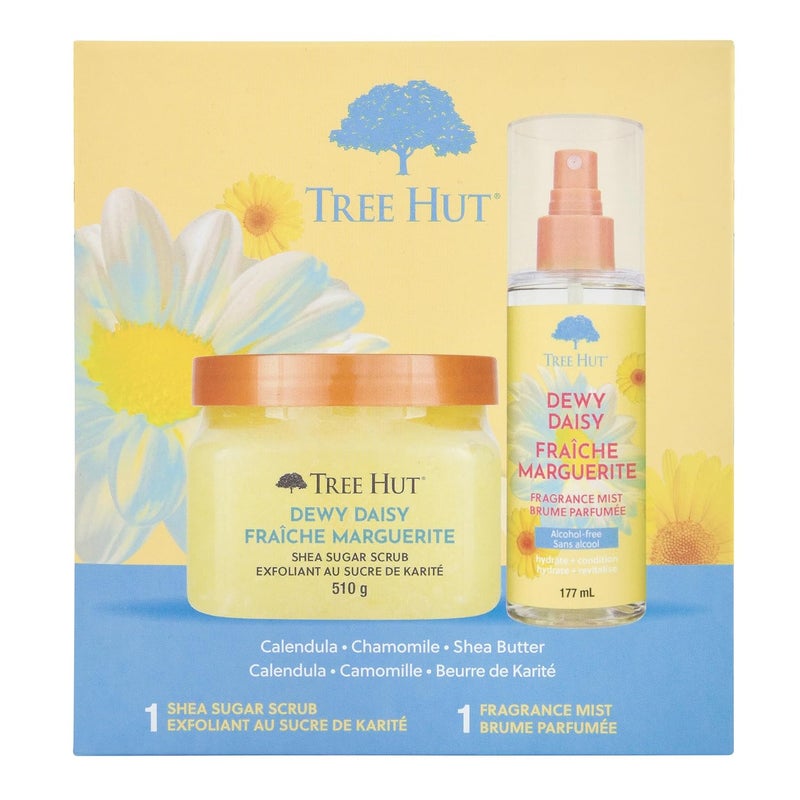 Treehut Dewy Daisy Gift Set, Exfoliating Body Scrub & Hydrating Body Spray, Skin Care Bundle, 18 & 6 fl oz - Image 1